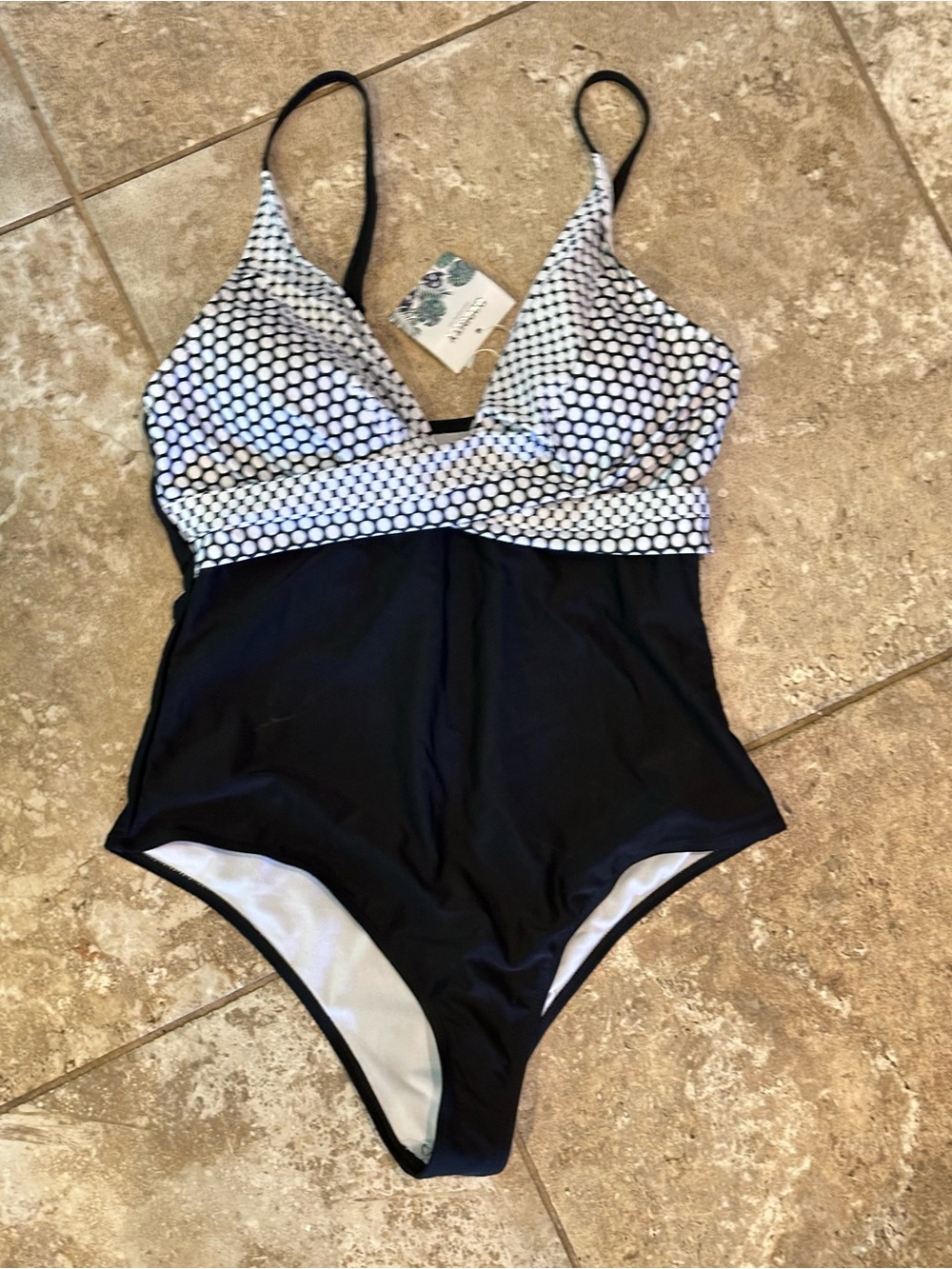 Polka Dot Bust Black One-Piece Swimsuit Classic NWT Sz L